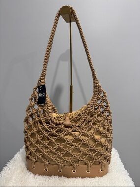 INC International Concepts Knotted Macrame Shoulder Bag in Tan